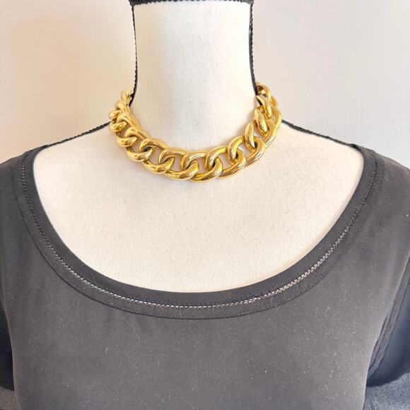 Vintage Carolee Chunky Chain Choker Necklace Gold Tone 16 1/2” Signed Chic Heavy - Picture 6 of 12